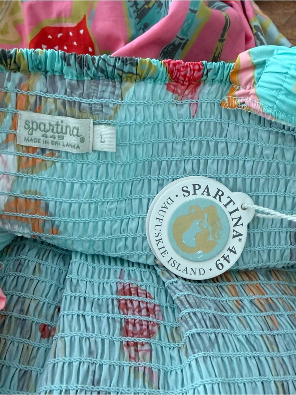 NEW Spartina 449 Avalon Smocked Dress Queenie Tropical Floral Mix Large NWT. - Picture 3 of 5
